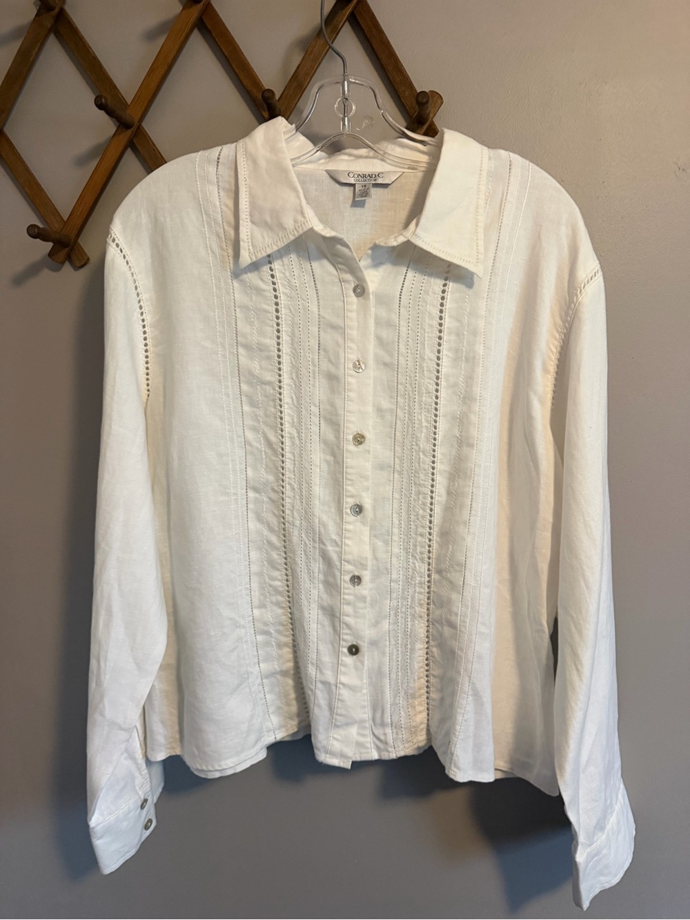 Conrad C Collection 100% Linen Ladder Stitch Button Up Shirt White 18
